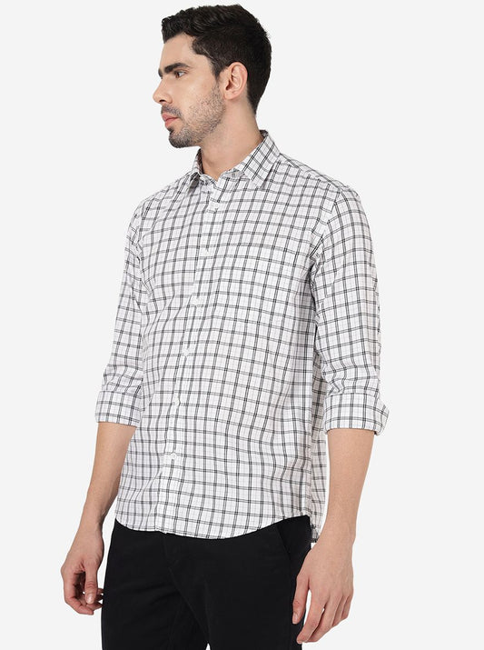 White Checked Smart Fit Semi Casual Shirt | Greenfibre