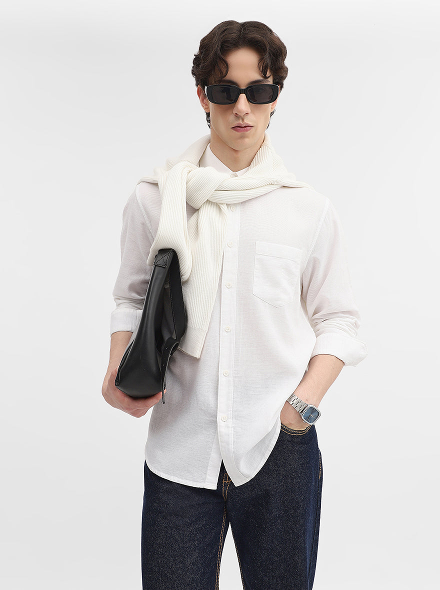 Snow White Solid Slim Fit Casual Shirt | Greenfibre