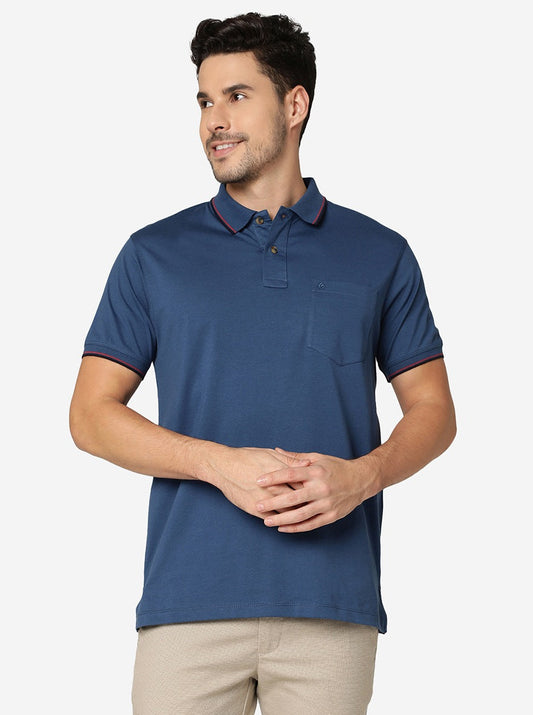 Blue Solid Slim Fit Polo T-Shirt | Greenfibre