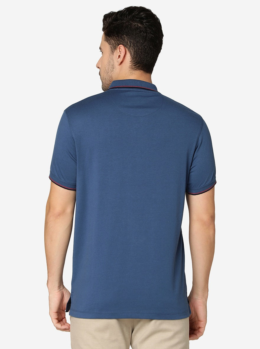 Blue Solid Slim Fit Polo T-Shirt | Greenfibre