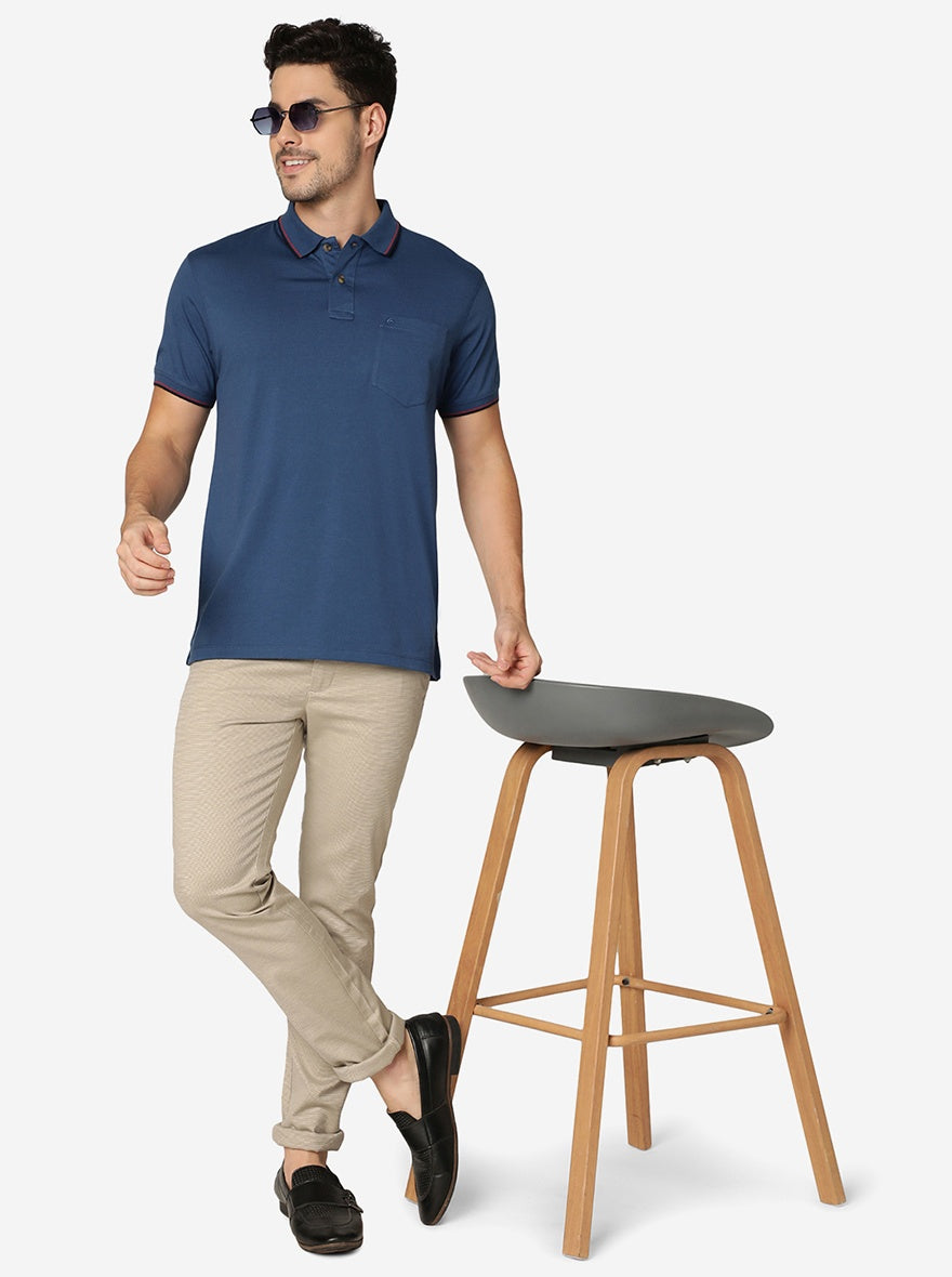 Blue Solid Slim Fit Polo T-Shirt | Greenfibre
