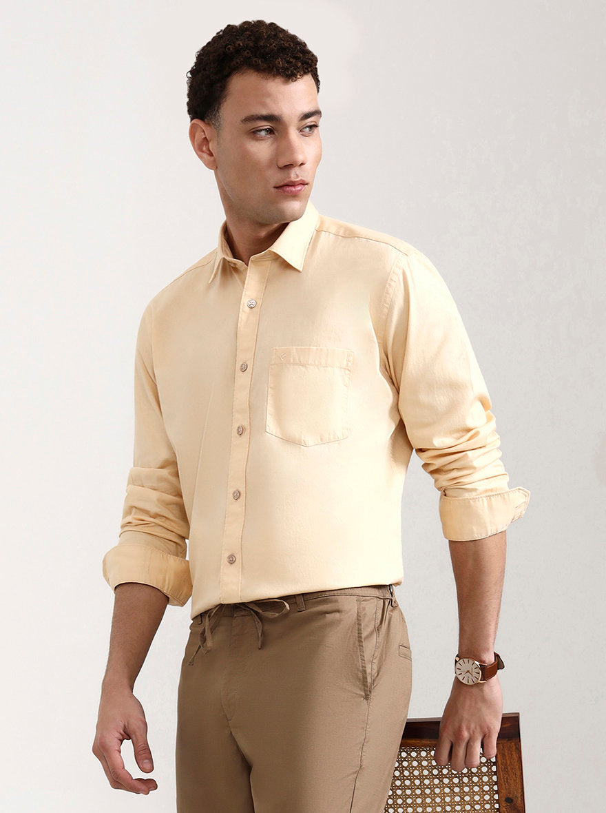 Light Yellow Solid Smart Fit Semi Casual Shirt | Greenfibre