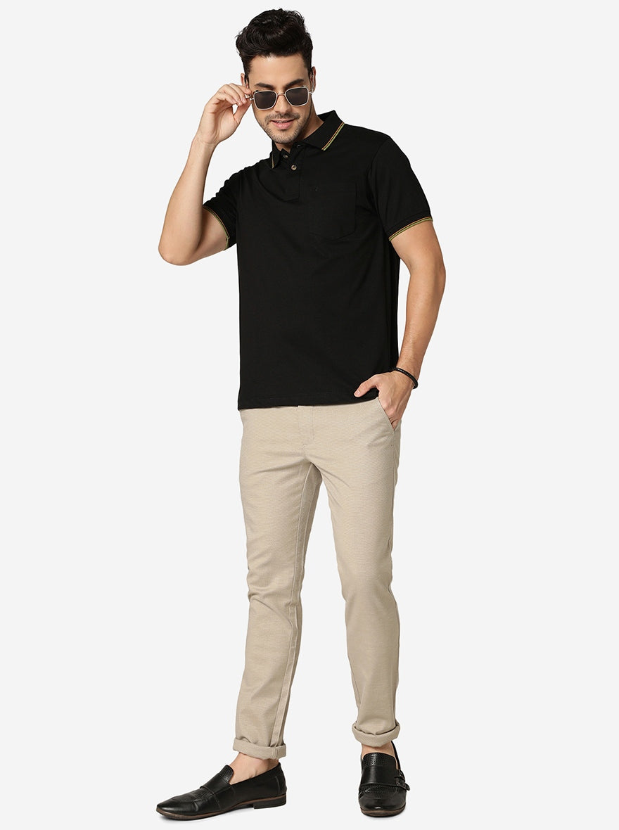 Jet Black Solid Slim Fit Polo T-Shirt | Greenfibre
