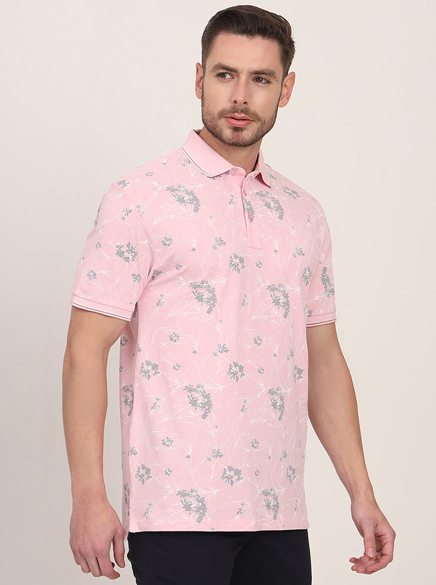Pink Printed Slim Fit Polo T-Shirt | JadeBlue