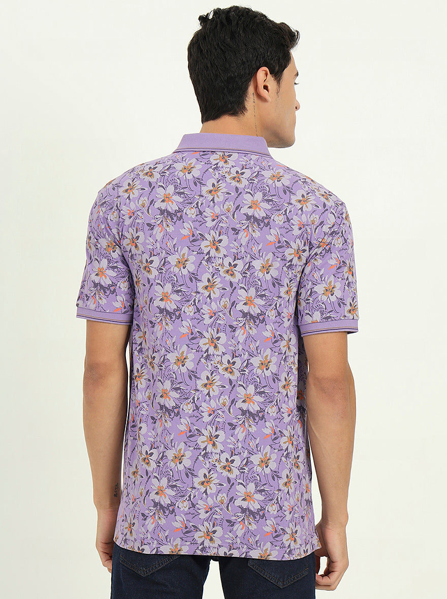 Lavender Printed Slim Fit Polo T-Shirt | Greenfibre