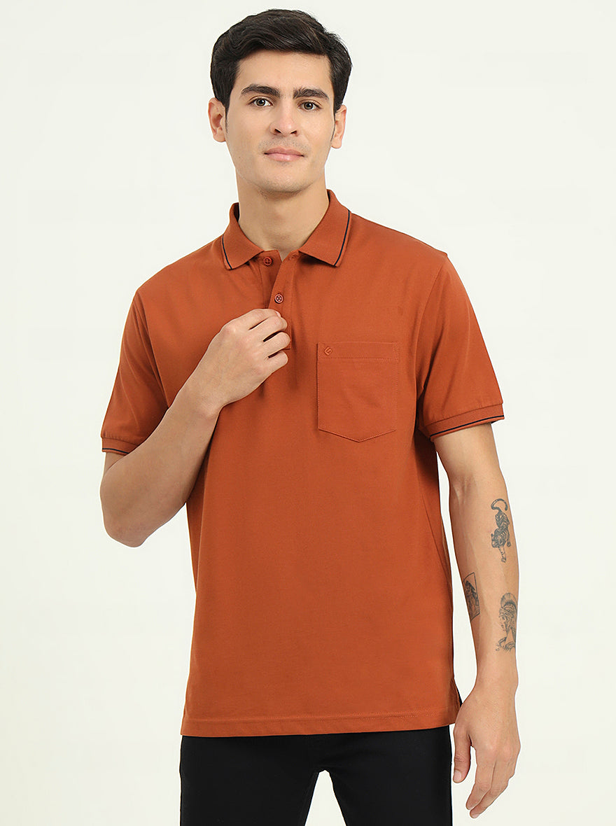 Brown Solid Slim Fit Polo T-Shirt | Greenfibre