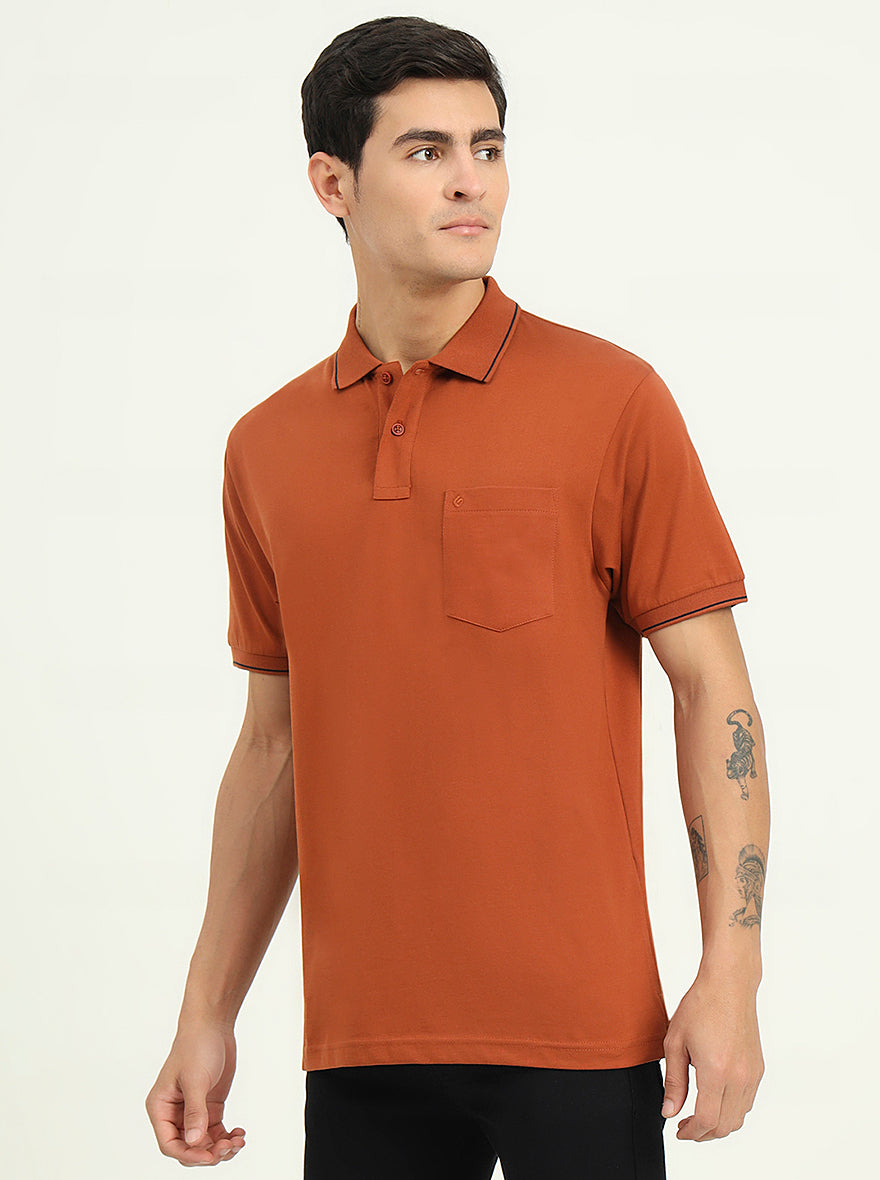 Brown Solid Slim Fit Polo T-Shirt | Greenfibre