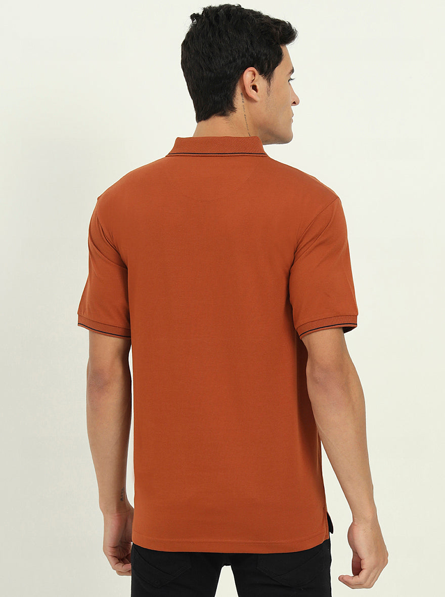Brown Solid Slim Fit Polo T-Shirt | Greenfibre