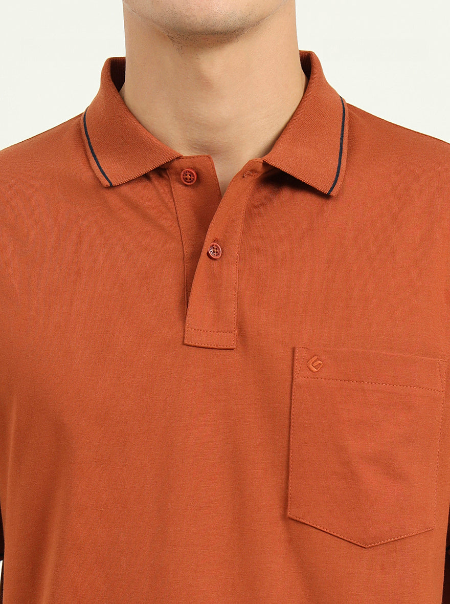 Brown Solid Slim Fit Polo T-Shirt | Greenfibre