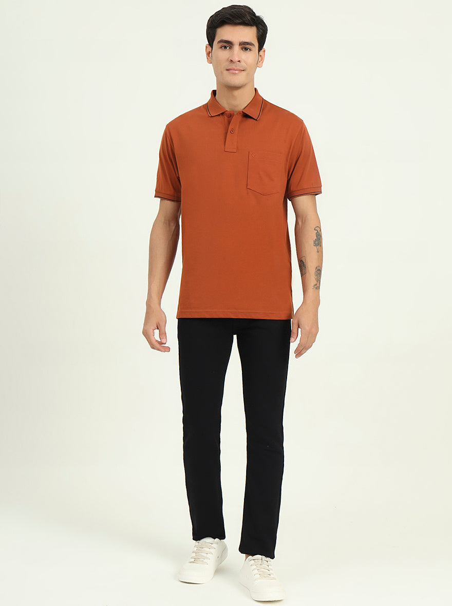 Brown Solid Slim Fit Polo T-Shirt | Greenfibre