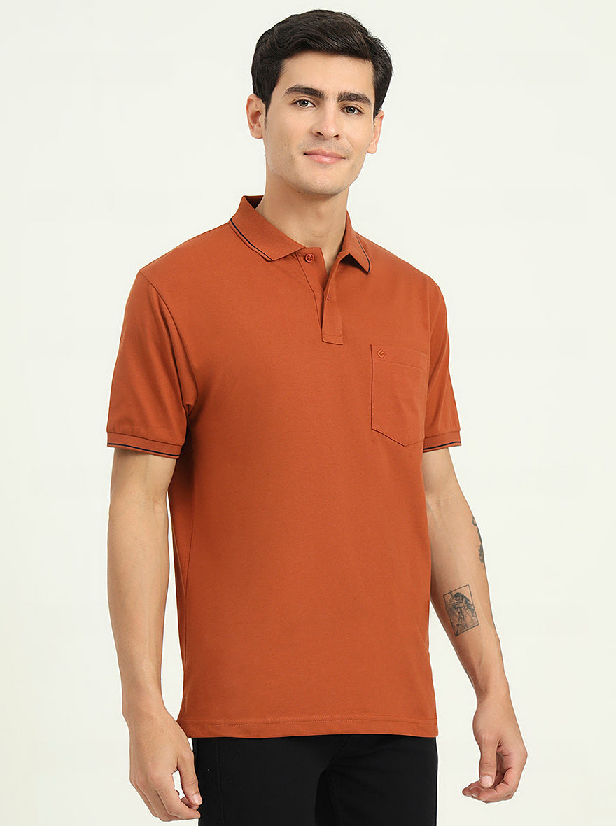 Brown Solid Slim Fit Polo T-Shirt | Greenfibre