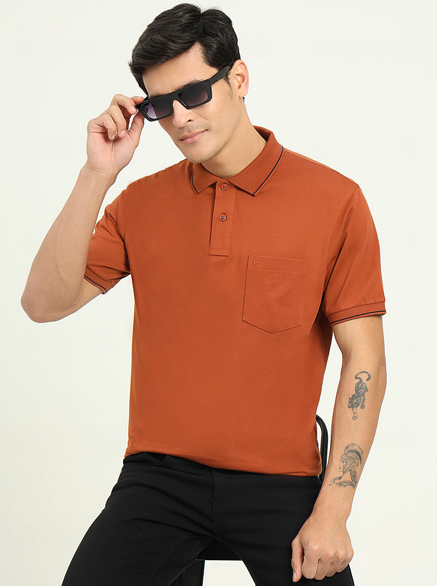 Brown Solid Slim Fit Polo T-Shirt | Greenfibre