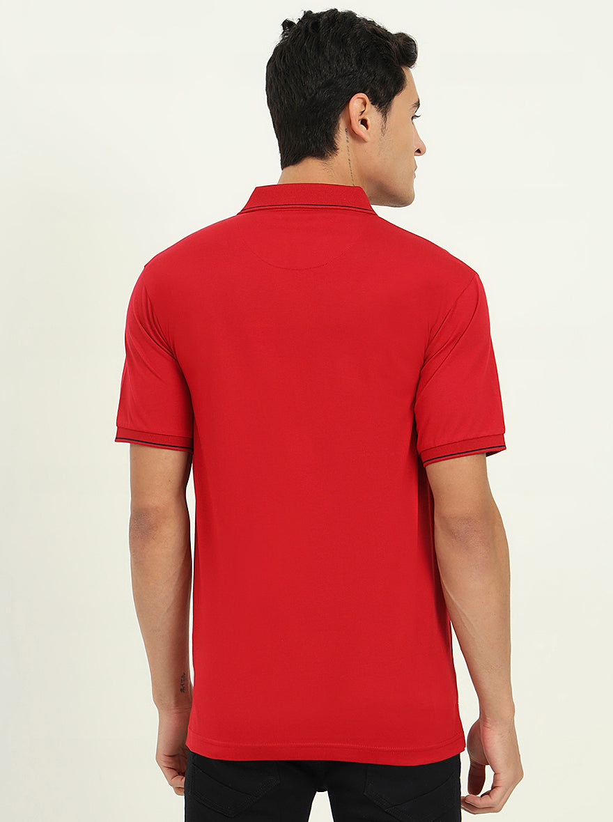 Red Solid Slim Fit Polo T-Shirt | Greenfibre