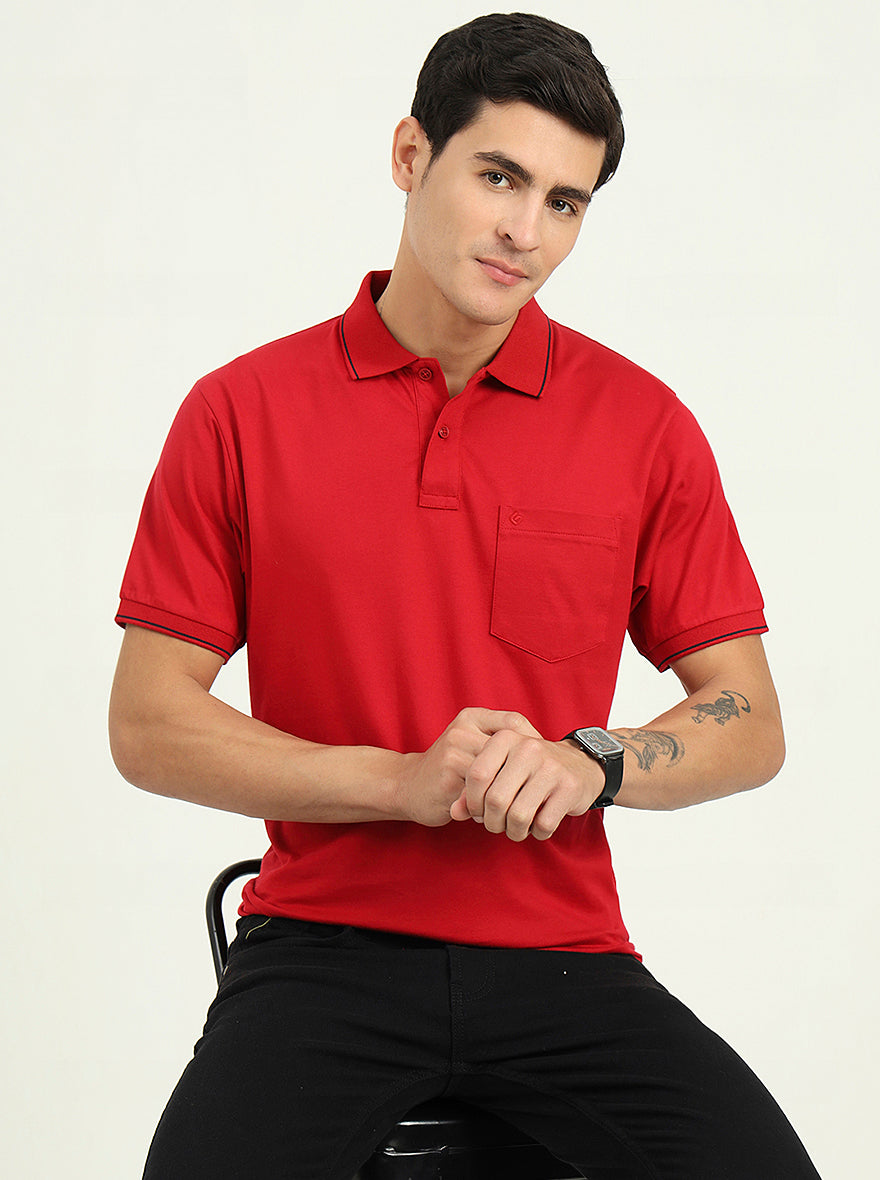 Red Solid Slim Fit Polo T-Shirt | Greenfibre
