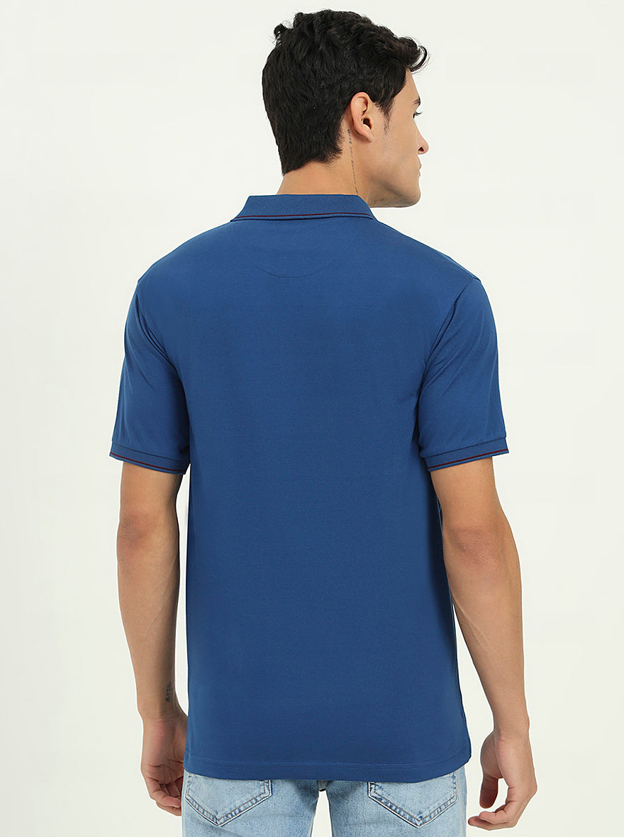 Indigo Blue Solid Slim Fit Polo T-Shirt | Greenfibre