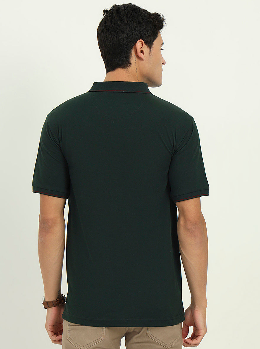 Bottle Green Solid Slim Fit Polo T-Shirt | Greenfibre