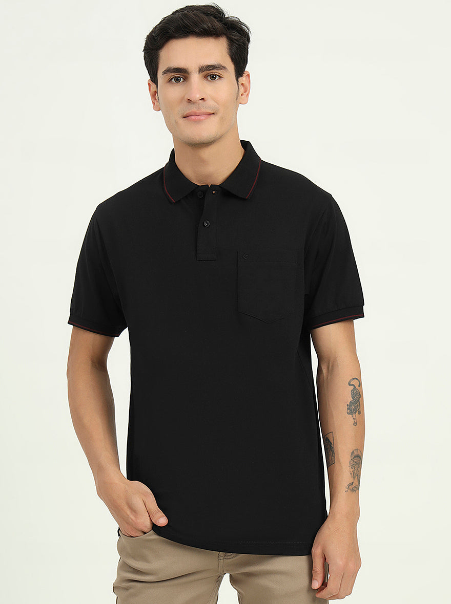 Black Solid Slim Fit Polo T-Shirt | Greenfibre