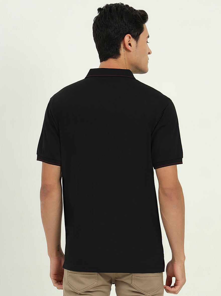 Black Solid Slim Fit Polo T-Shirt | Greenfibre