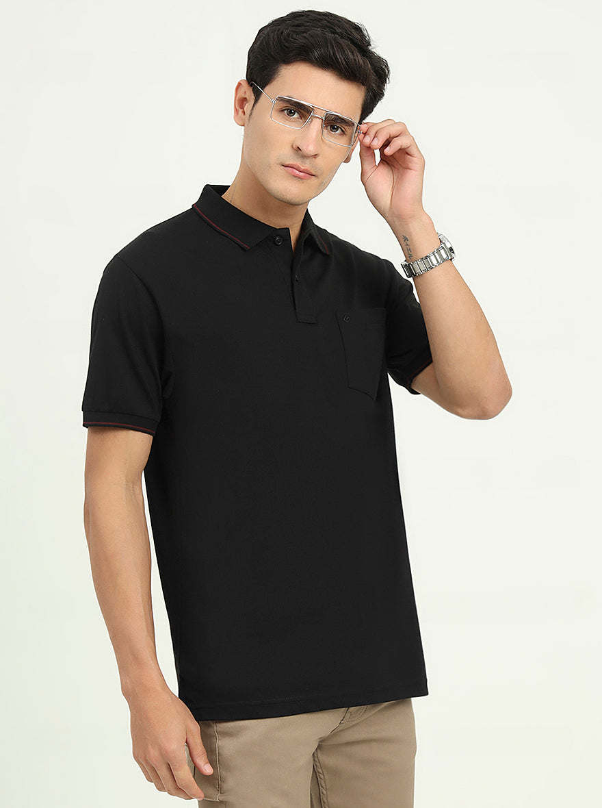Black Solid Slim Fit Polo T-Shirt | Greenfibre