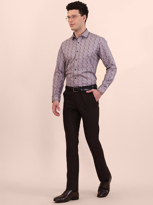 Brown Printed Slim Fit Party Wear Shirt | Greenfibre