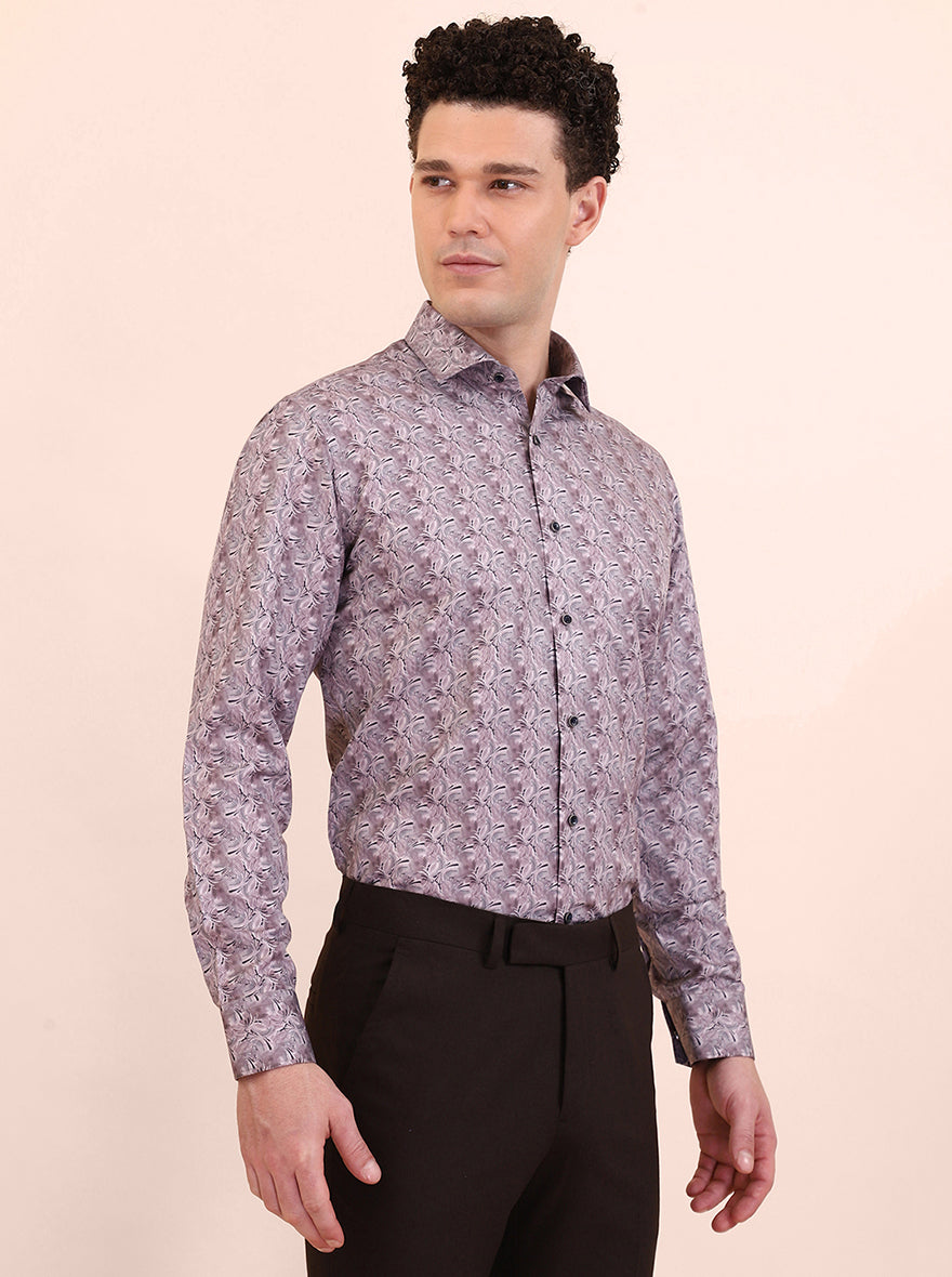 Brown Printed Slim Fit Party Wear Shirt | Greenfibre