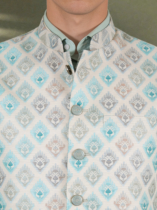 Cream Printed Waistcoat | Greenfibre
