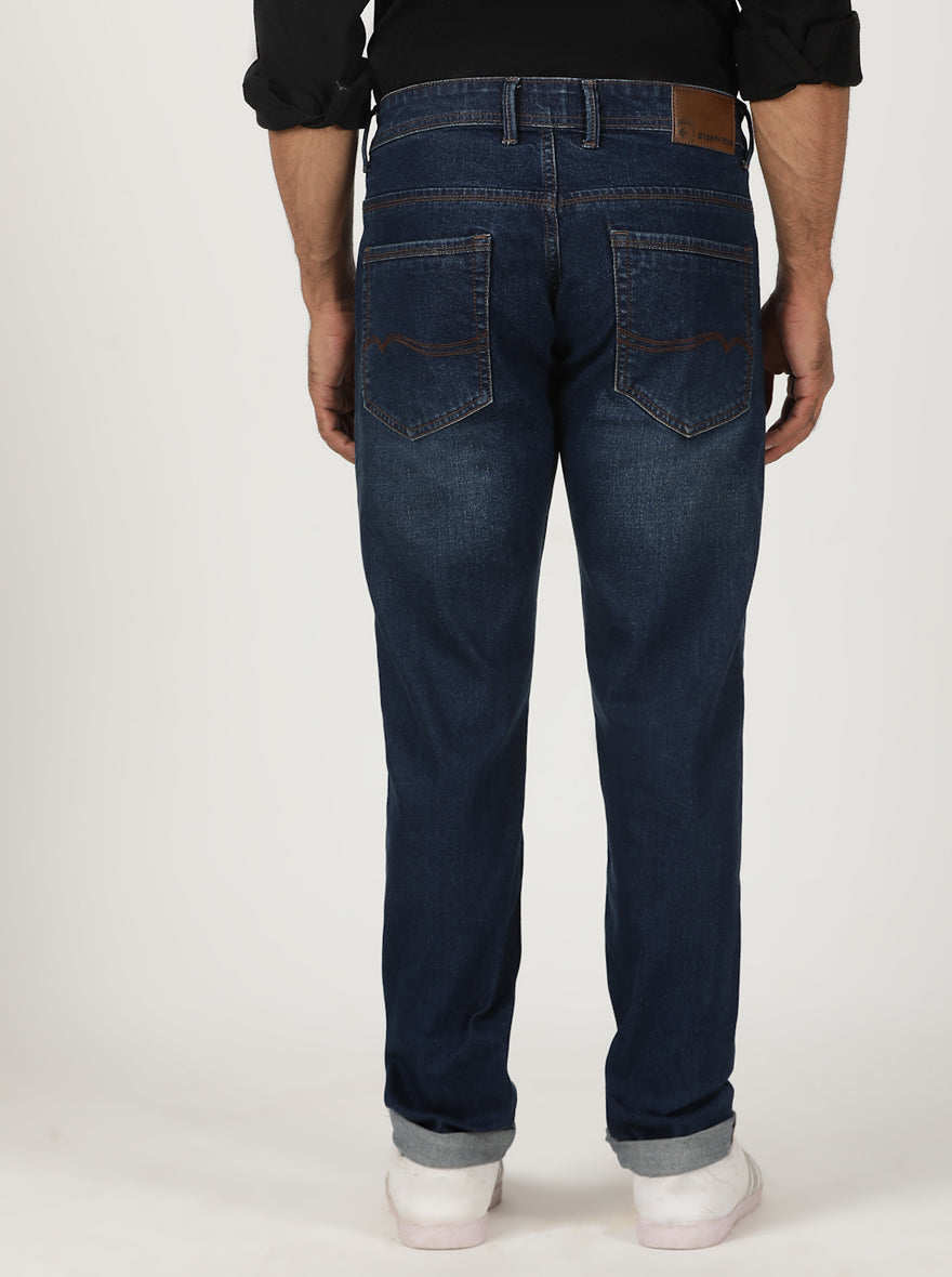 Tinted Dark Blue Washed Slim Fit Jeans | Greenfibre