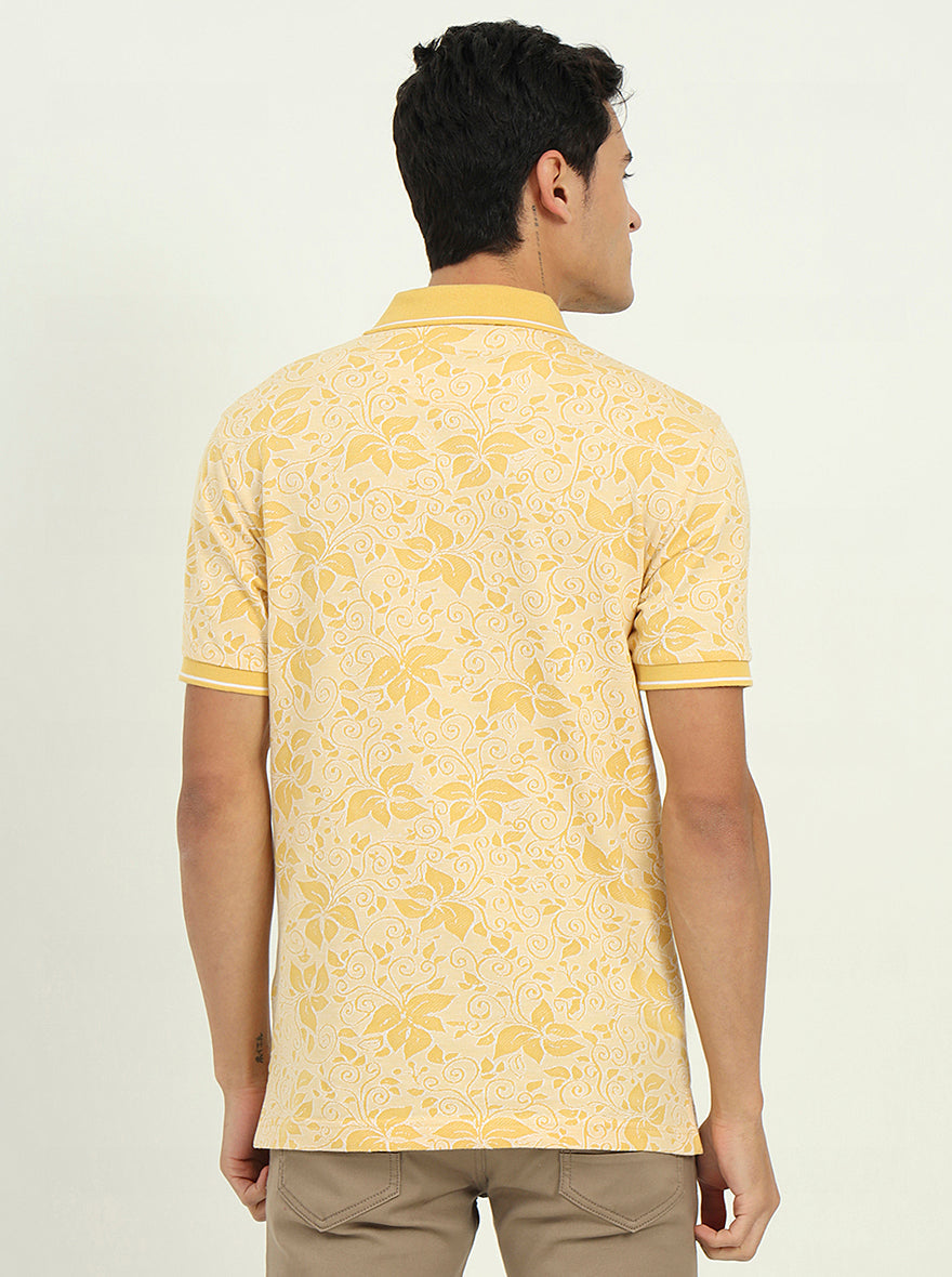 Light Yellow Printed Slim Fit Polo T-Shirt | Greenfibre