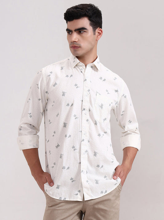 White Printed Smart Fit Semi Casual Shirt | Greenfibre