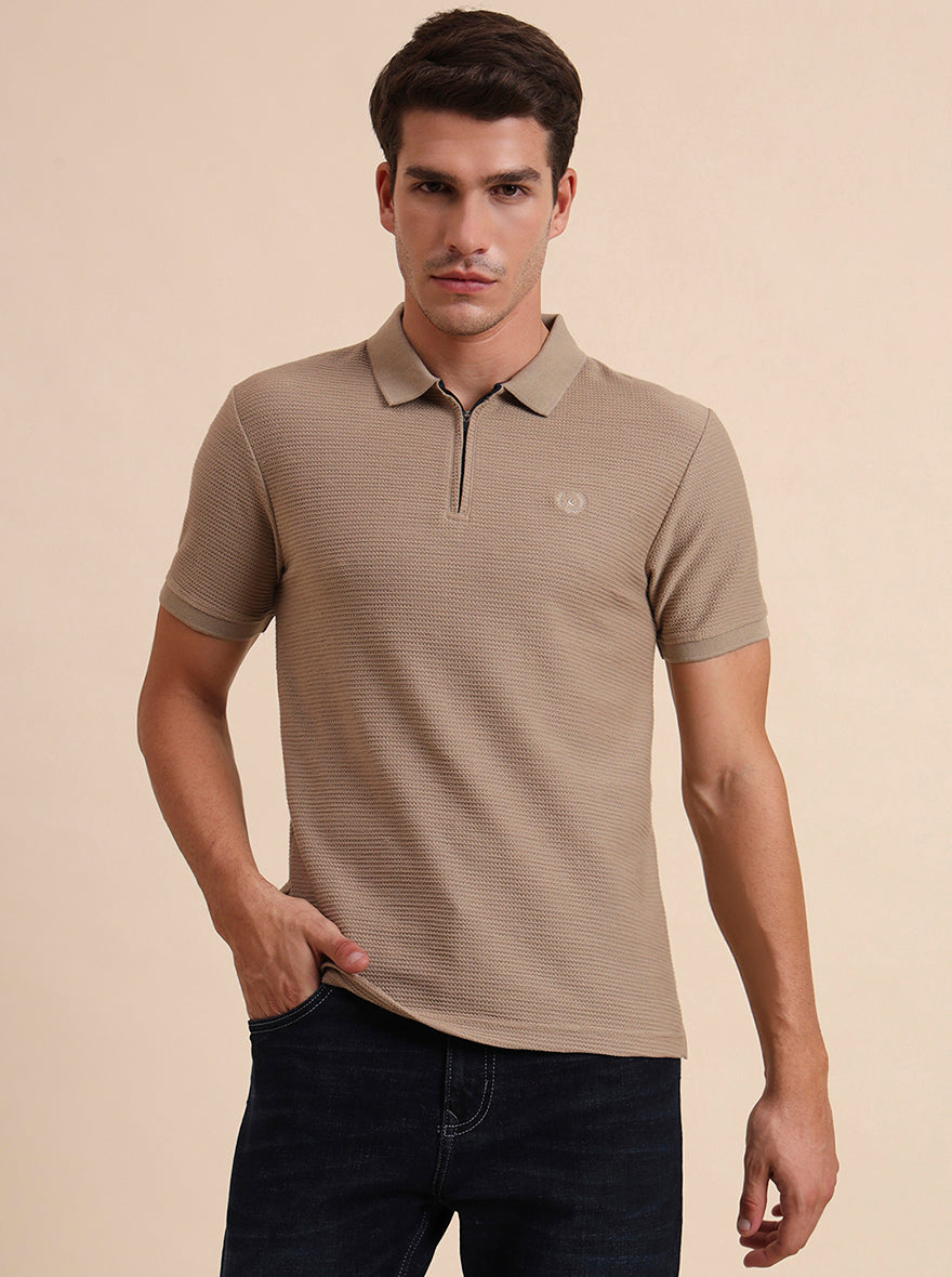 Oxford Brown Printed Slim Fit Polo T-Shirt | Greenfibre
