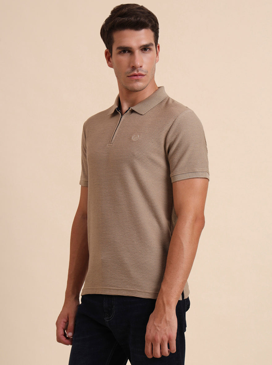 Oxford Brown Printed Slim Fit Polo T-Shirt | Greenfibre
