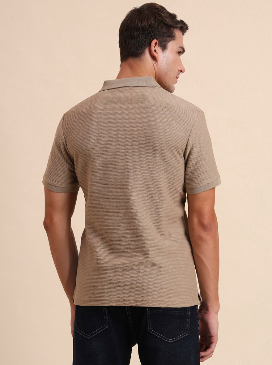Oxford Brown Printed Slim Fit Polo T-Shirt | Greenfibre