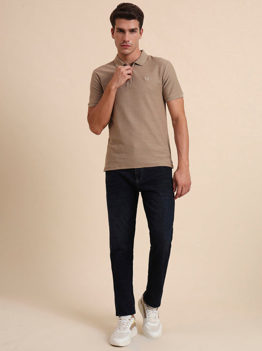 Oxford Brown Printed Slim Fit Polo T-Shirt | Greenfibre