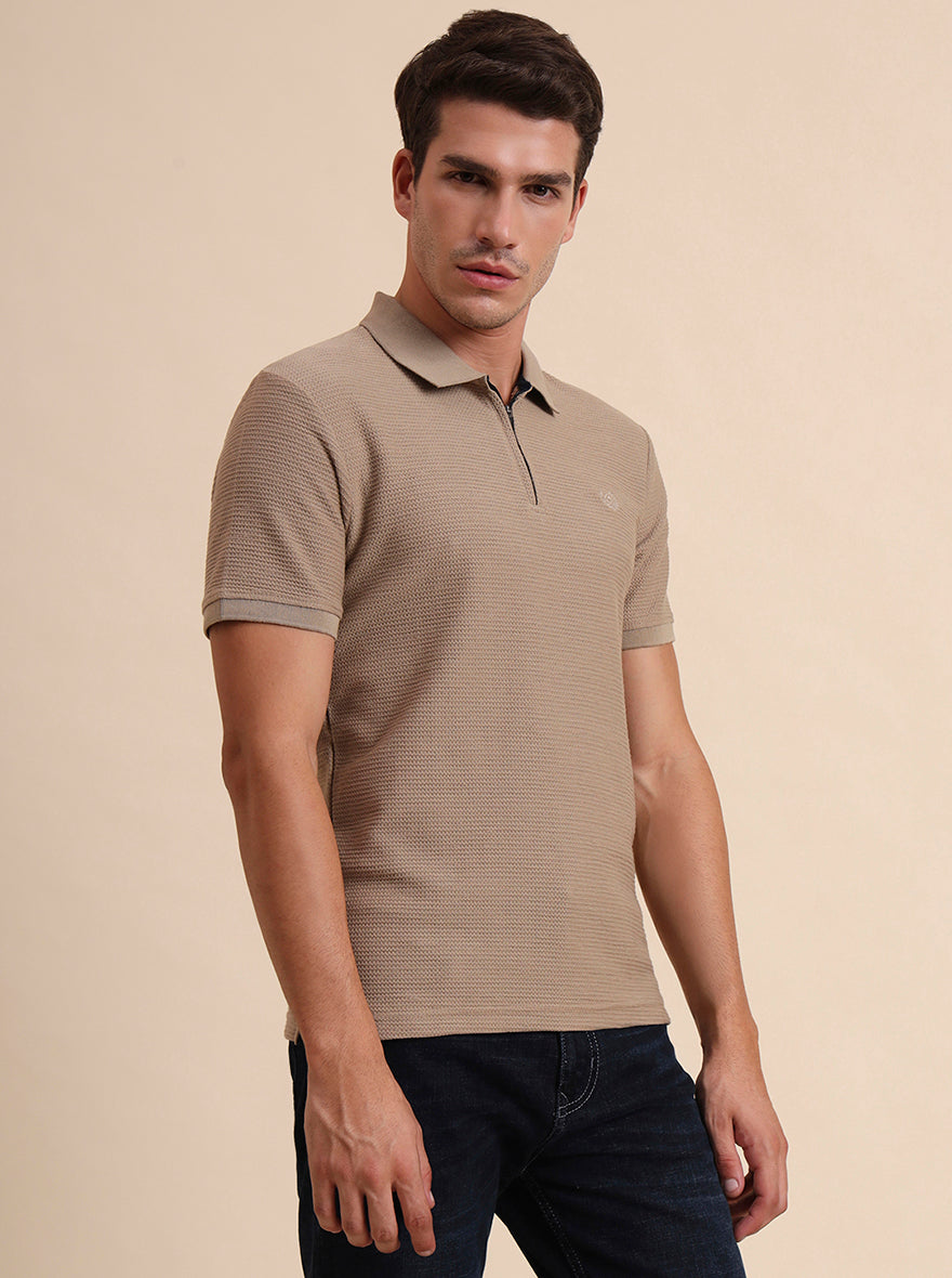 Oxford Brown Printed Slim Fit Polo T-Shirt | Greenfibre