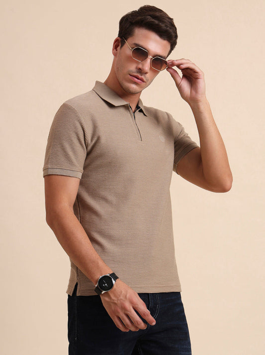 Oxford Brown Printed Slim Fit Polo T-Shirt | Greenfibre
