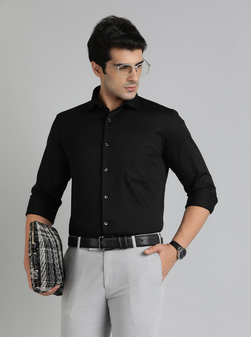 Black Solid Slim Fit Party Wear Shirt | Greenfibre