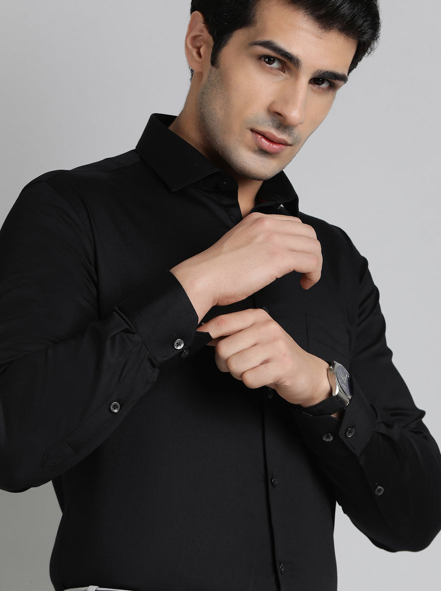 Black Solid Slim Fit Party Wear Shirt | Greenfibre
