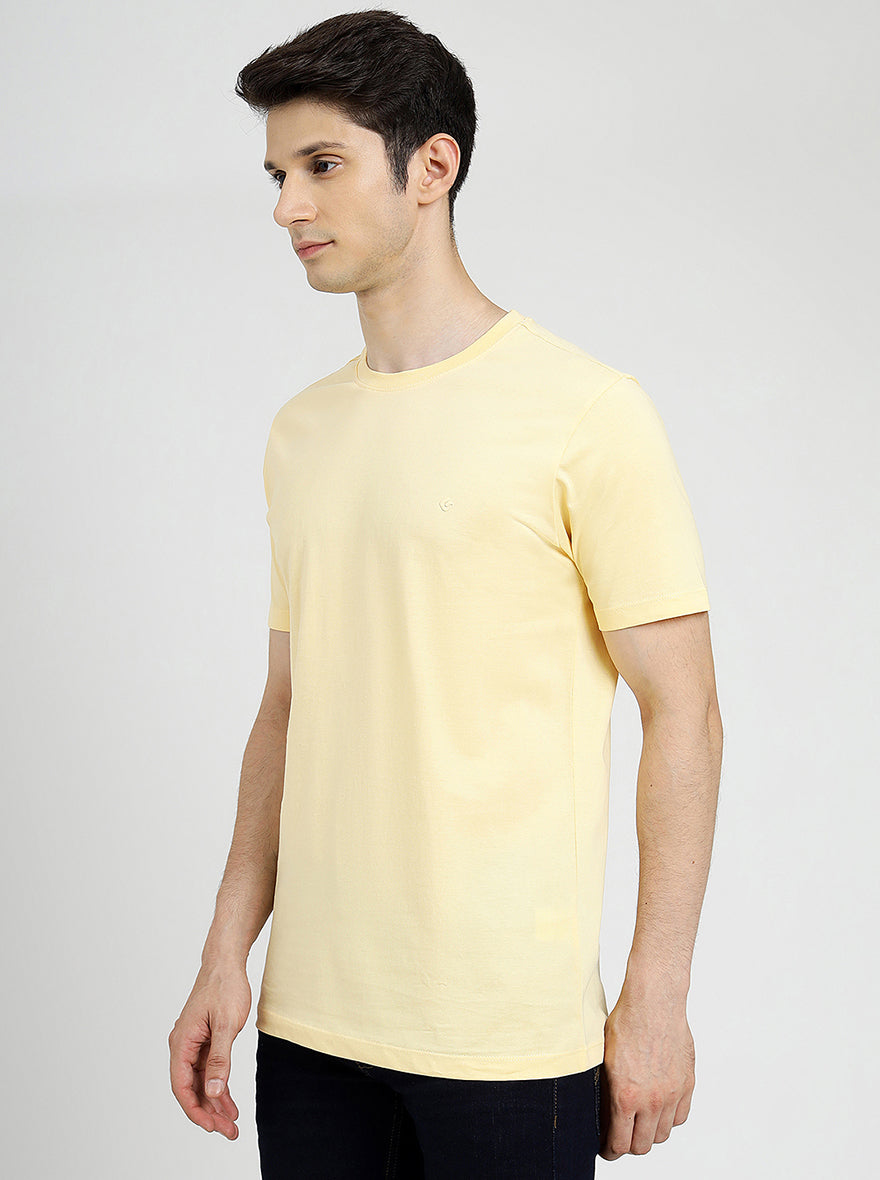 Yellow Solid Slim Fit T-Shirt | Greenfibre