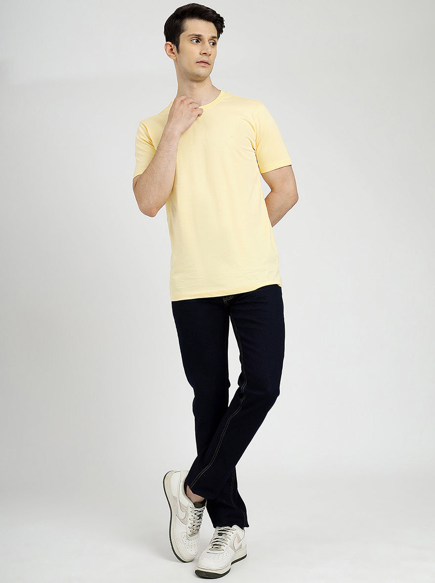 Yellow Solid Slim Fit T-Shirt | Greenfibre