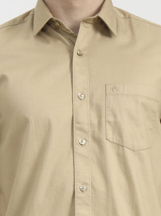 Beige Solid Smart Fit Semi Casual Shirt | Greenfibre