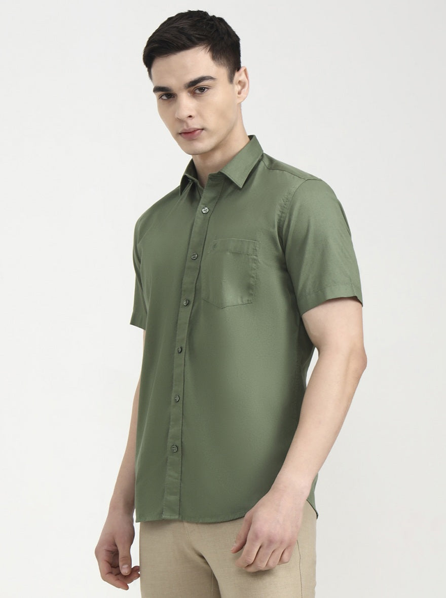Green Solid Smart Fit Semi Casual Shirt | Greenfibre