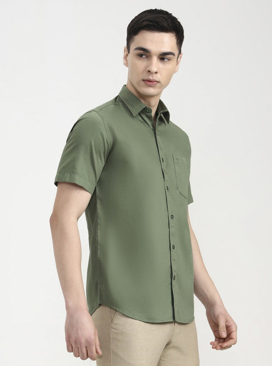 Green Solid Smart Fit Semi Casual Shirt | Greenfibre