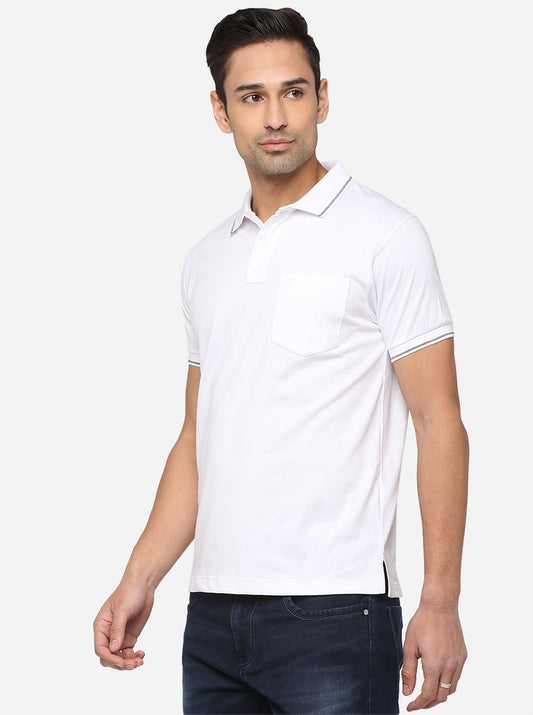 White Solid Slim Fit Polo T-Shirt | Greenfibre