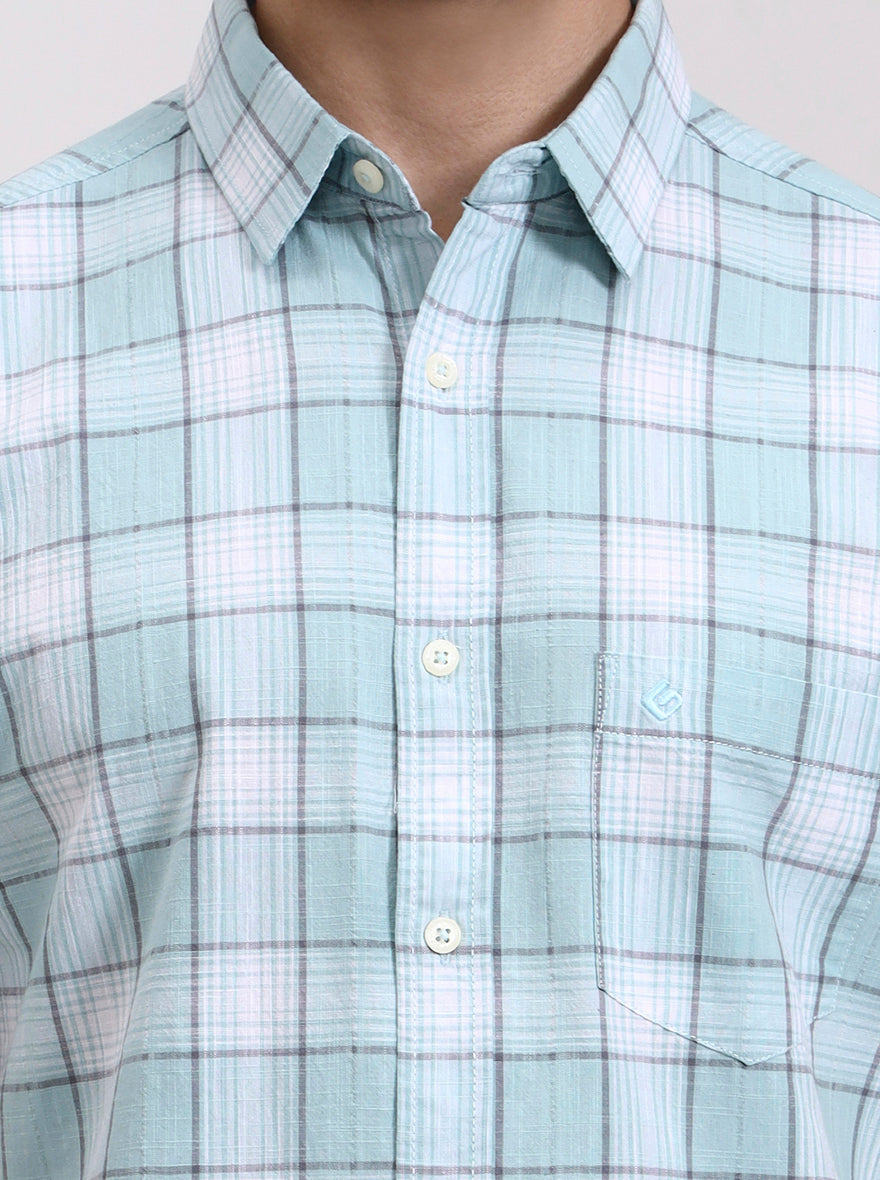White & Blue Checked Slim Fit Casual Shirt | Greenfibre