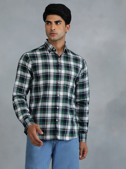 Green Checked Slim Fit Casual Shirt | Greenfibre