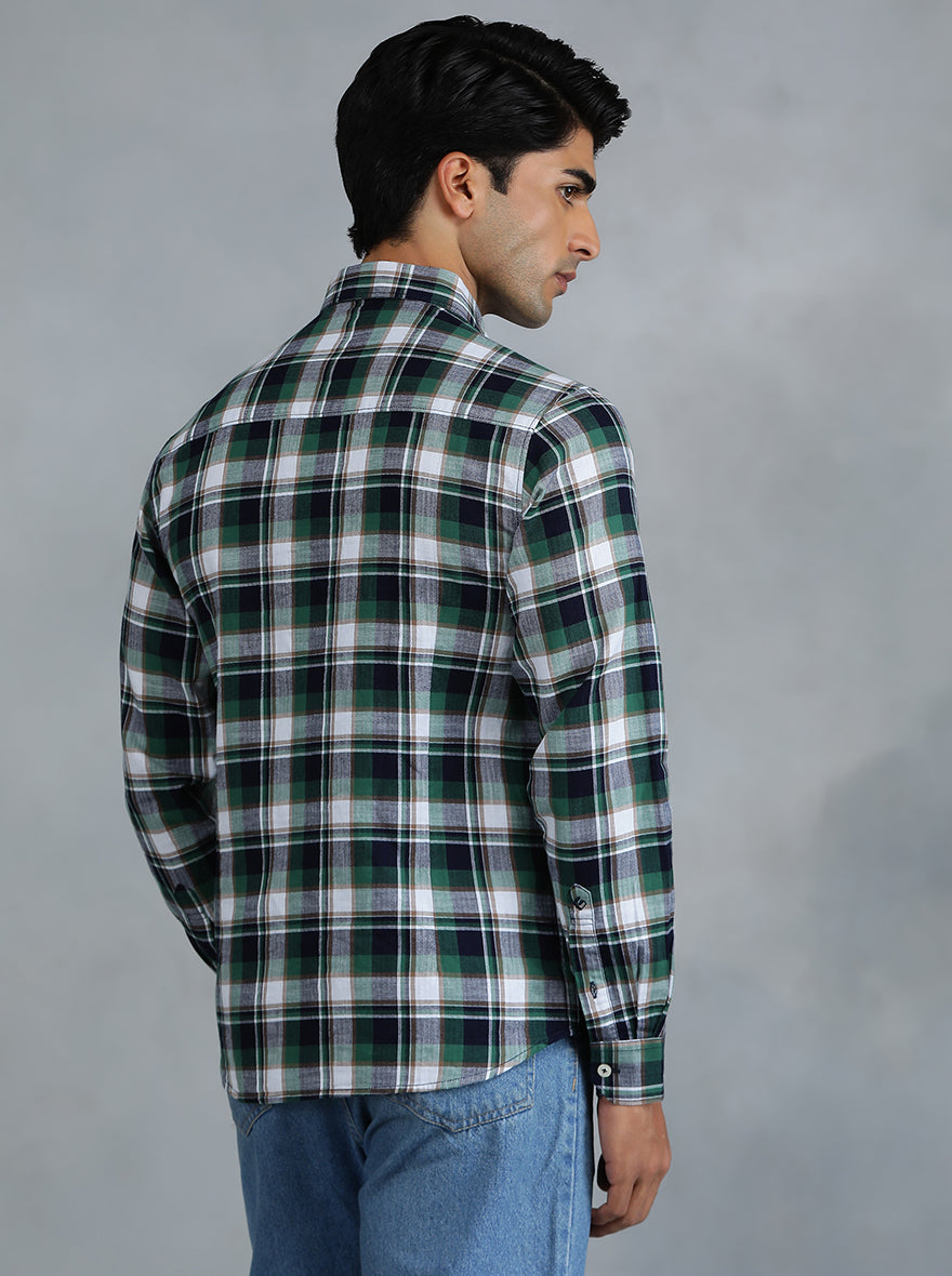Green Checked Slim Fit Casual Shirt | Greenfibre