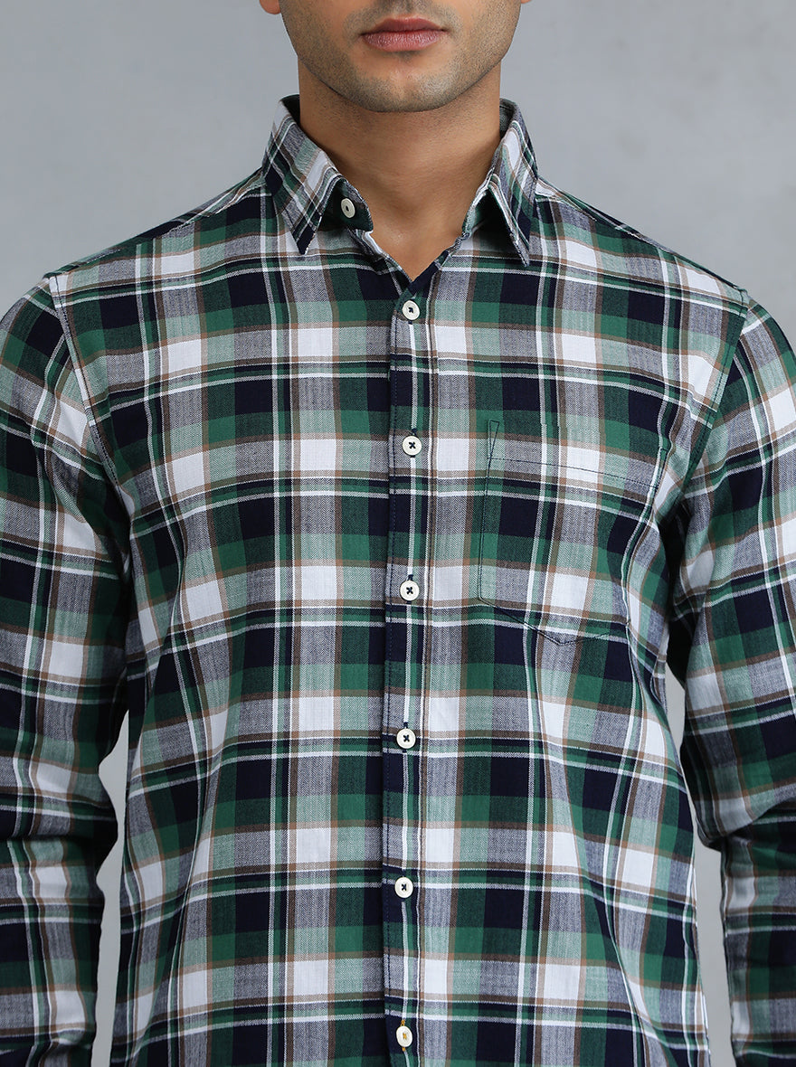 Green Checked Slim Fit Casual Shirt | Greenfibre