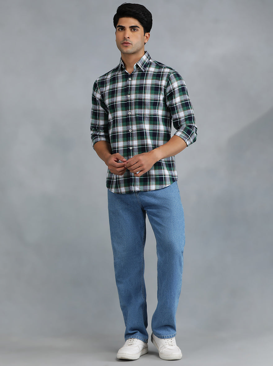 Green Checked Slim Fit Casual Shirt | Greenfibre