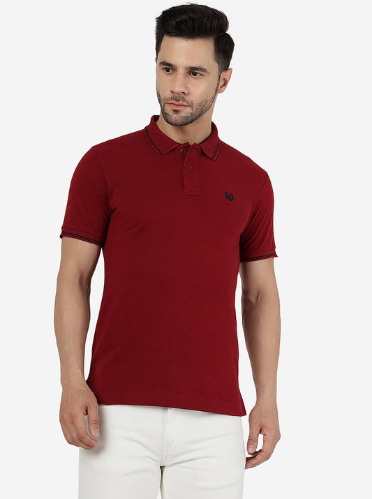Maroon Solid Slim Fit Polo T-Shirt | Greenfibre