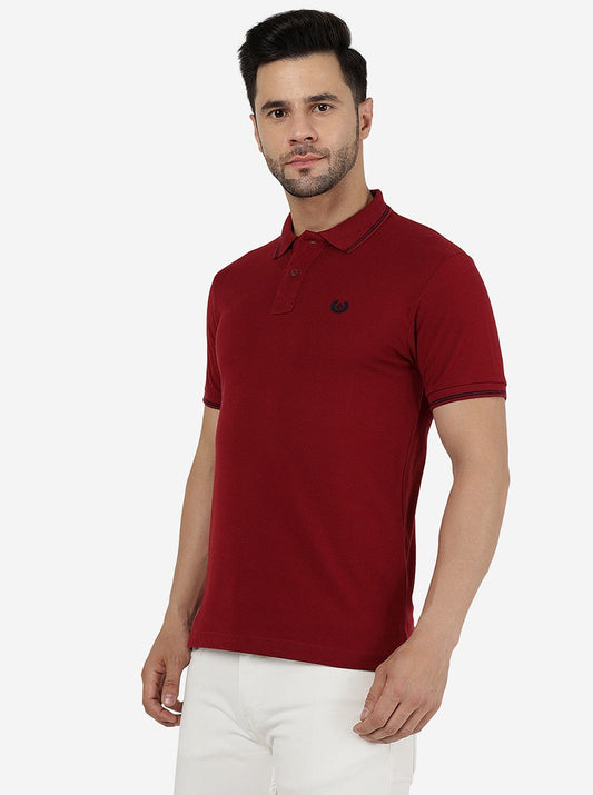 Maroon Solid Slim Fit Polo T-Shirt | Greenfibre